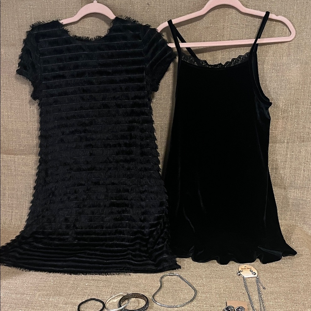 Traffic People Black Fringe Dress velvety dress and jewelry bundle 12 items